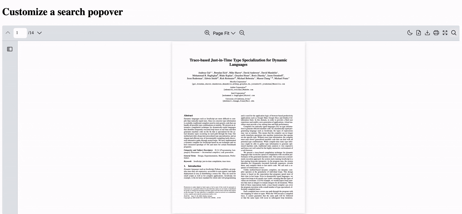 An image of customize a search popover