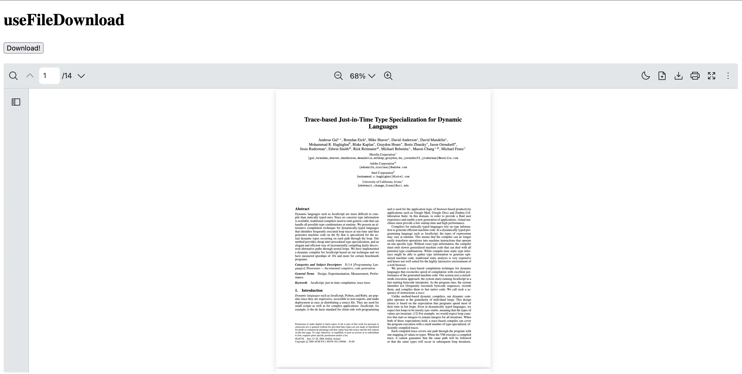 An example of how to use useFileDownload hook