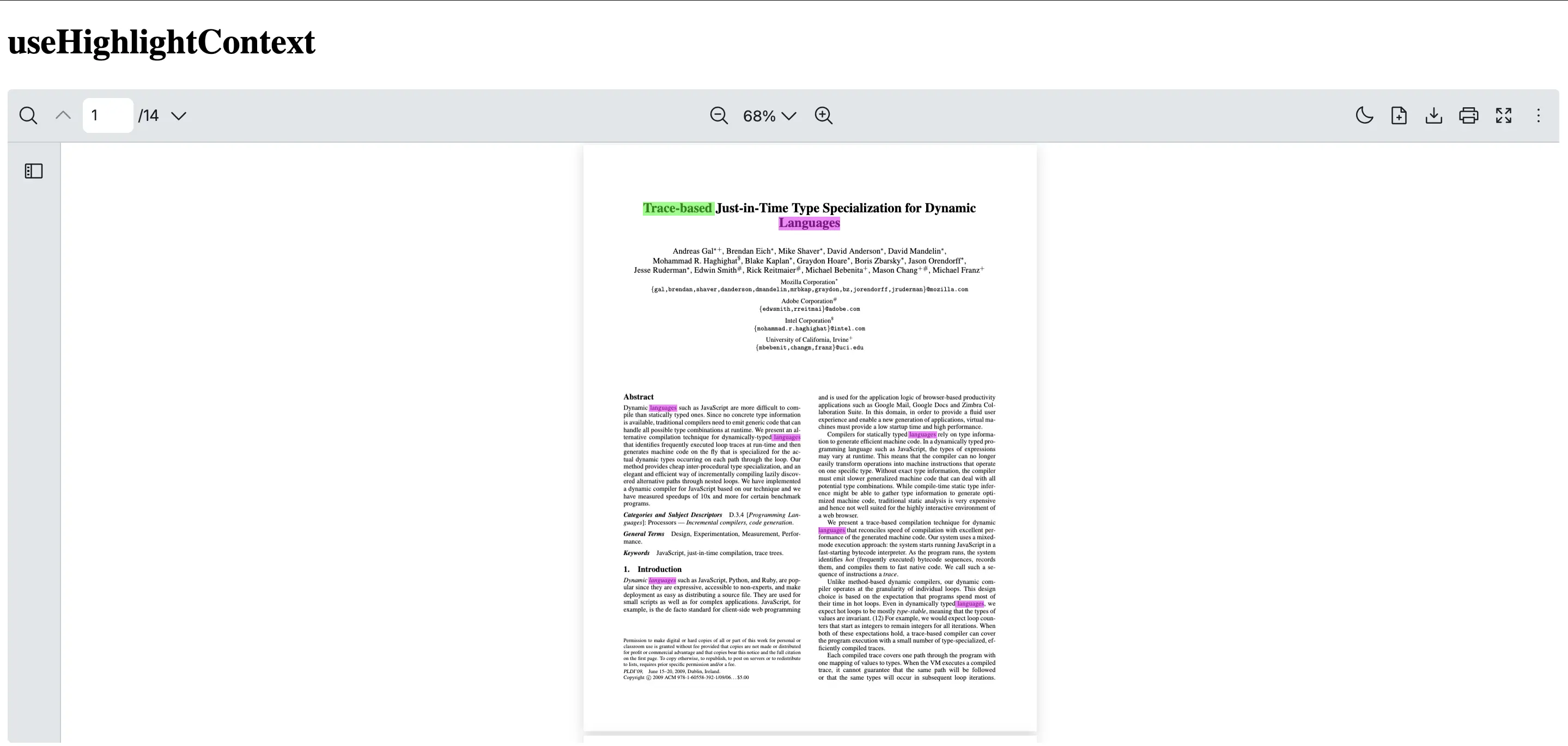 An example of how to use useHighlightContext hook