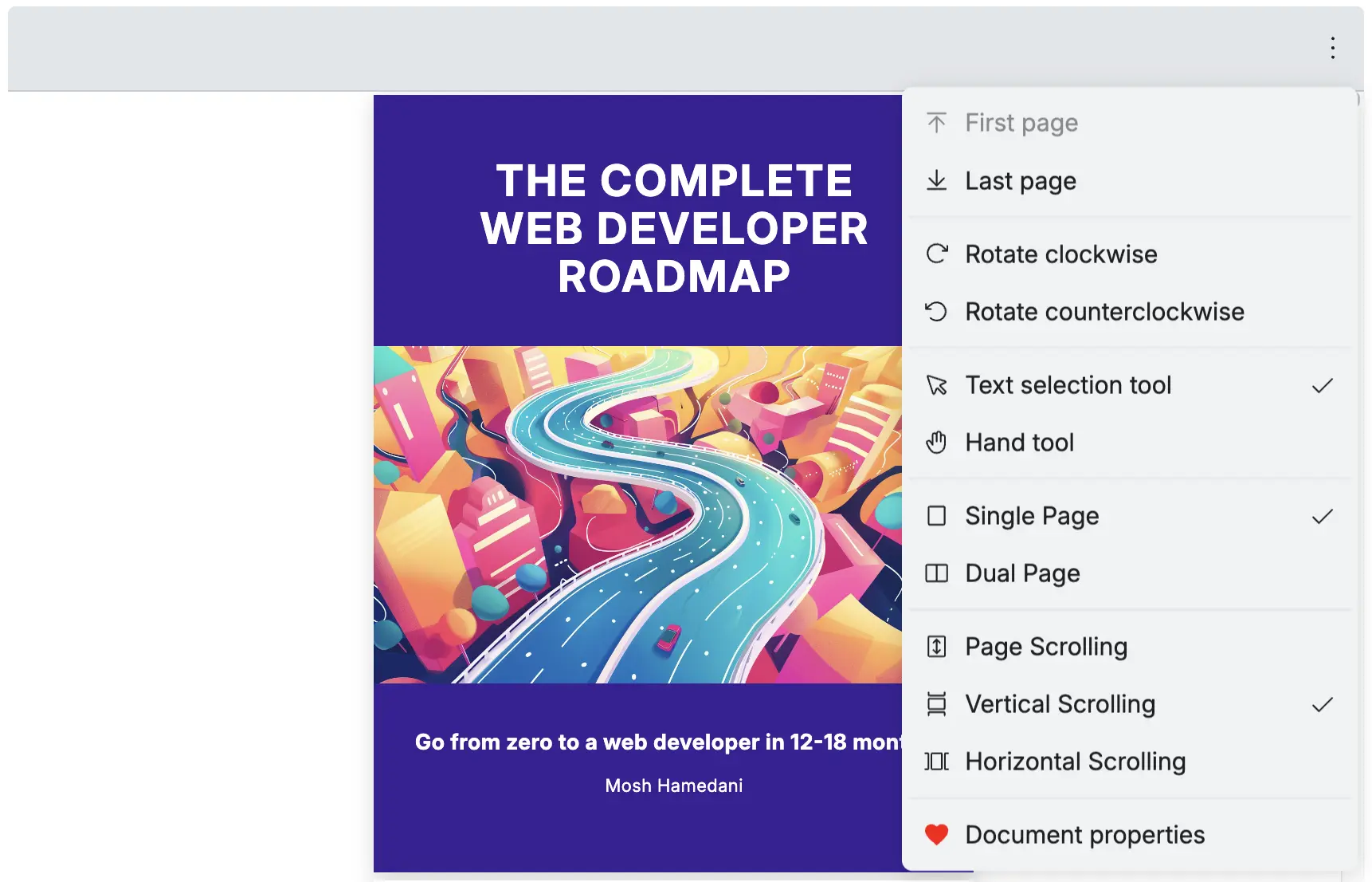 An image of how React PDF displays with more options dropdown customized icons